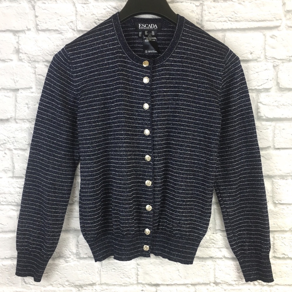 Escada Virgin Wool Blend Striped Knit Cardigan 38